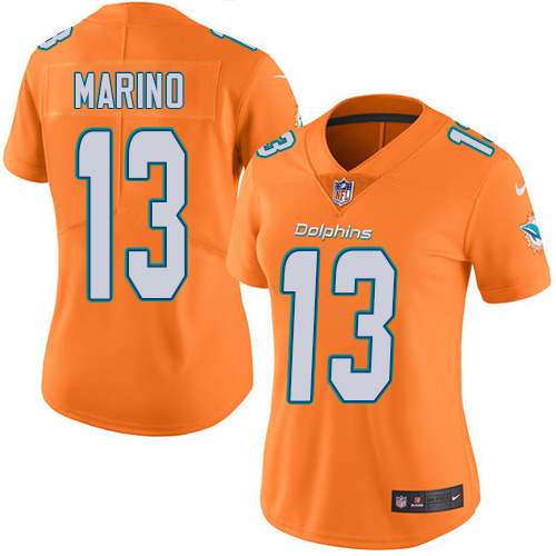 Women's Limited Dan Marino Nike Jersey Orange - #13 Rush NFL Miami Dolphins